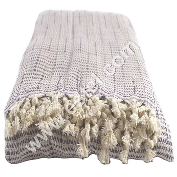 Turkish Handwoven Cotton Blanket Bedspread Winter Season Sofa Cover with Woven Pattern Purple Chess Throw for Bedding