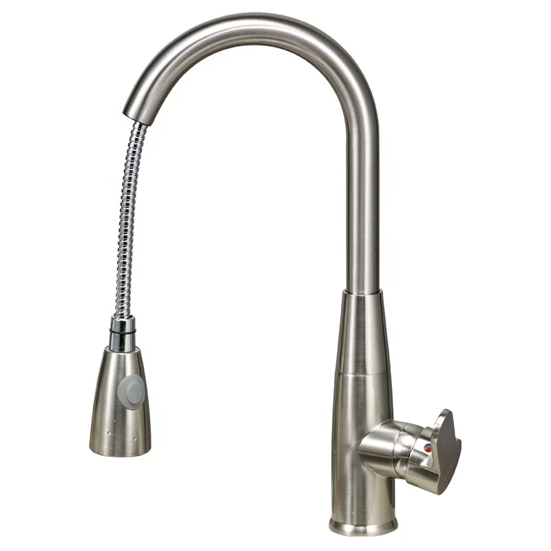 Stainless Steel Hot and Cold Water sink tap Flexible Hoses pull-out Kitchen Faucet and for single handle