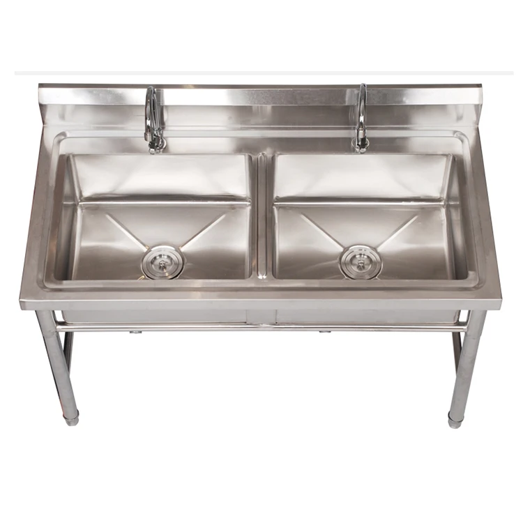 Heavy Duty Stainless Steel Sink Kitchen Waste Collection Work Table with Double Sink Bench