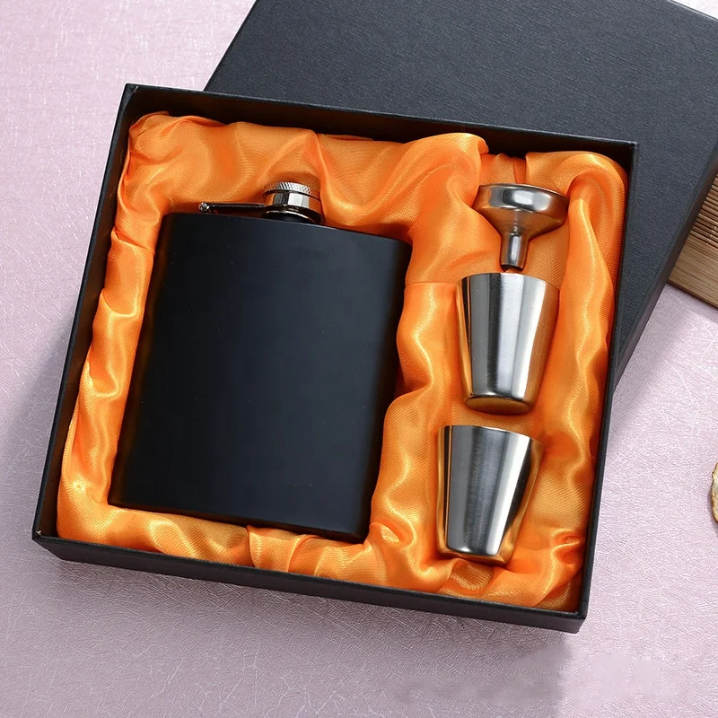 Высококачественная плоская фляжка 7 унций из нержавеющей стали, подарочный набор, портативная винная бутылка с логотипом на заказ