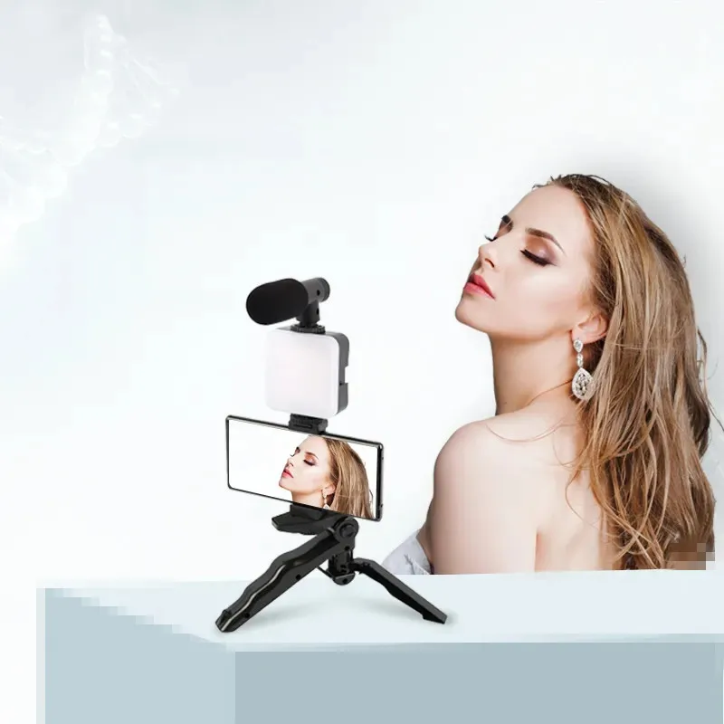 Factory Wholesale Selfie Stick 360 Rotation with Light Microphone Tripod Stand ay 49 Video Making Kit