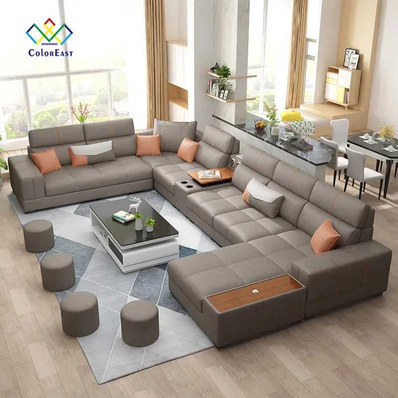 Modern Leather U Shaped Sectional Sofa Couch Bed 7 Piece Set Furniture Living Room Sofas Manufacturers For Home CEFS043