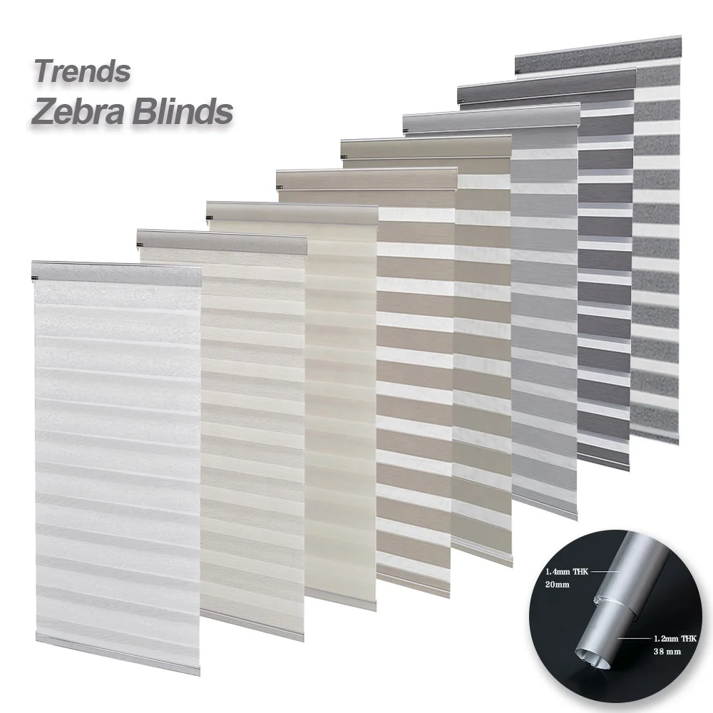 Cordless remote zebra fashion blind shades combi mechanism zebra motorized windows blinds