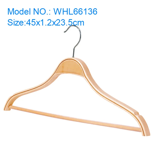 Natrual hanger luxury popular natural wood clothes hanger laminated plywood shirts hanger with bar