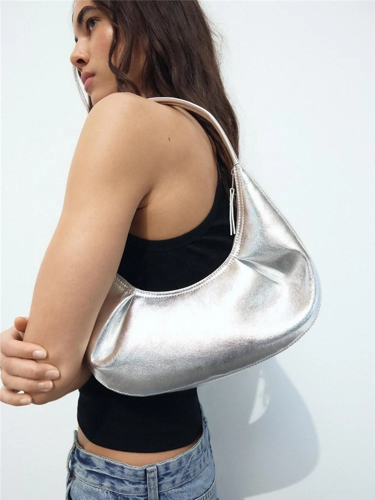 designer chic custom underarm bag luxury metallic silver shoulder bag purse elegant girls exquisite handcrafted hand bag 2024