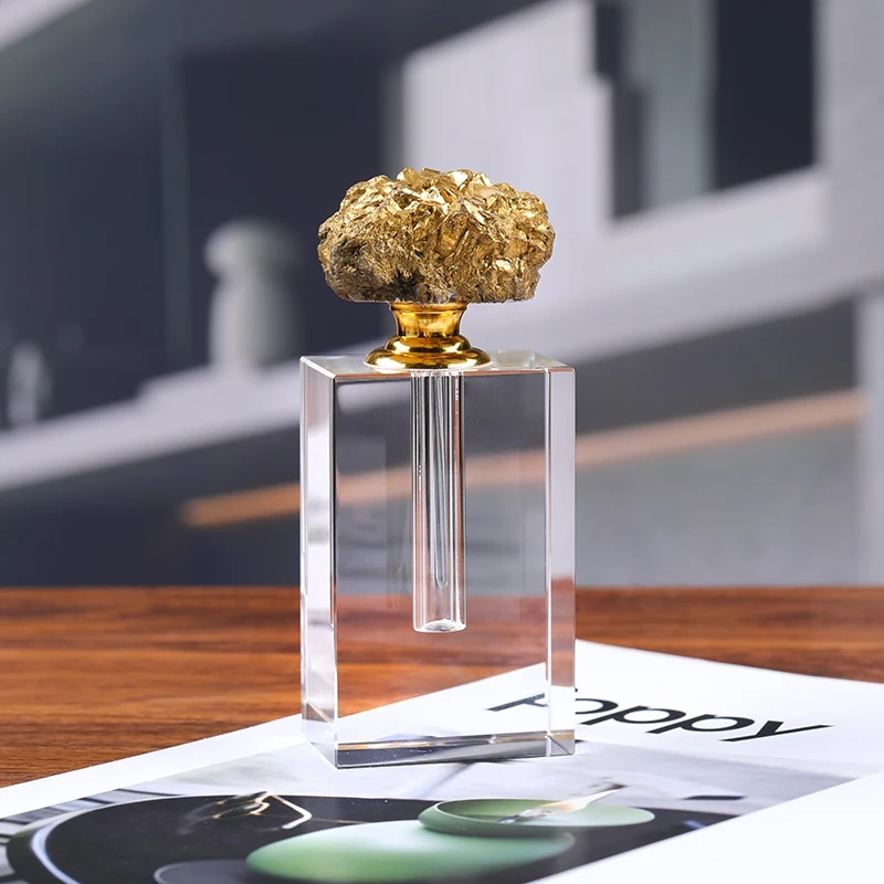 Empty Natural Gold Plated Quartz Stone Agate Crystal Glass Perfume Oil Oud Bottles With Box