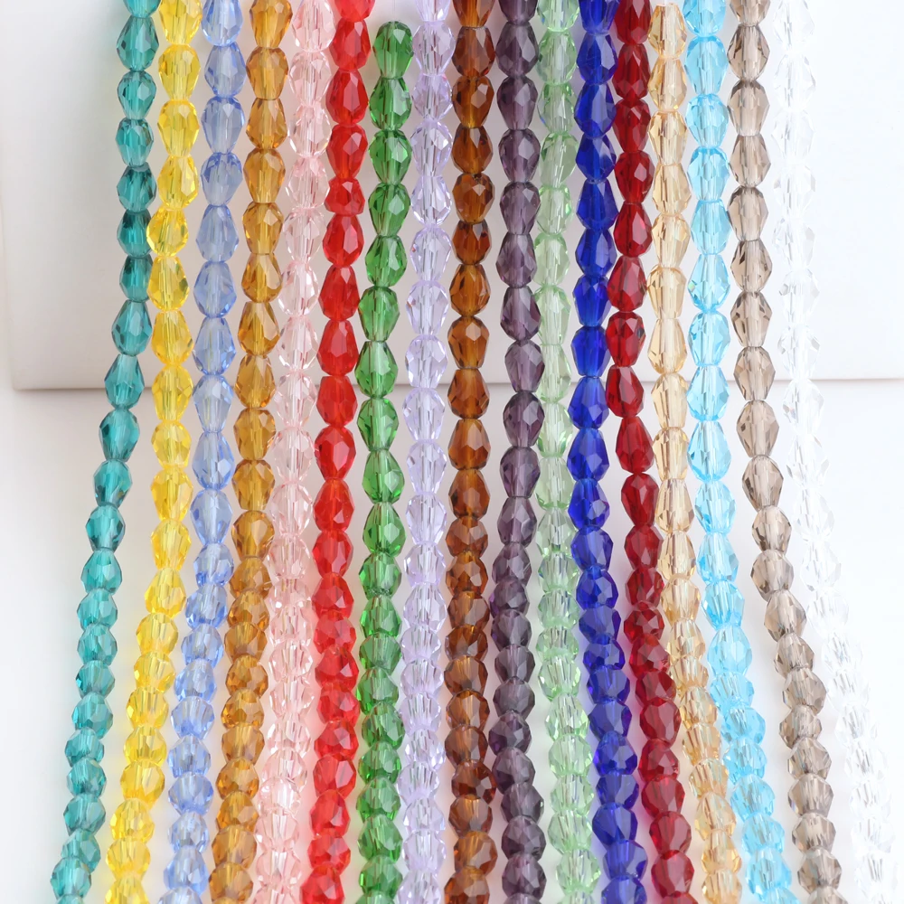 Water Drop Glass Beads For Jewelry Making Tear Crystal Beads For Women Pendant Necklace DIY Decoration Accessories 5strips/batch