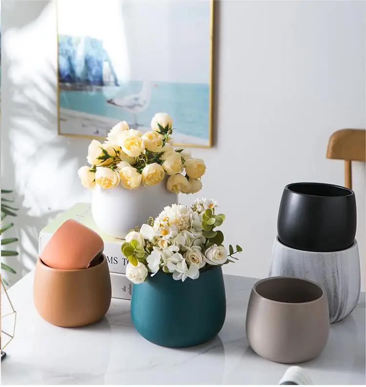 Ins Nordic potted plant hydroponic ceramic electroplating flowerpot flower vase