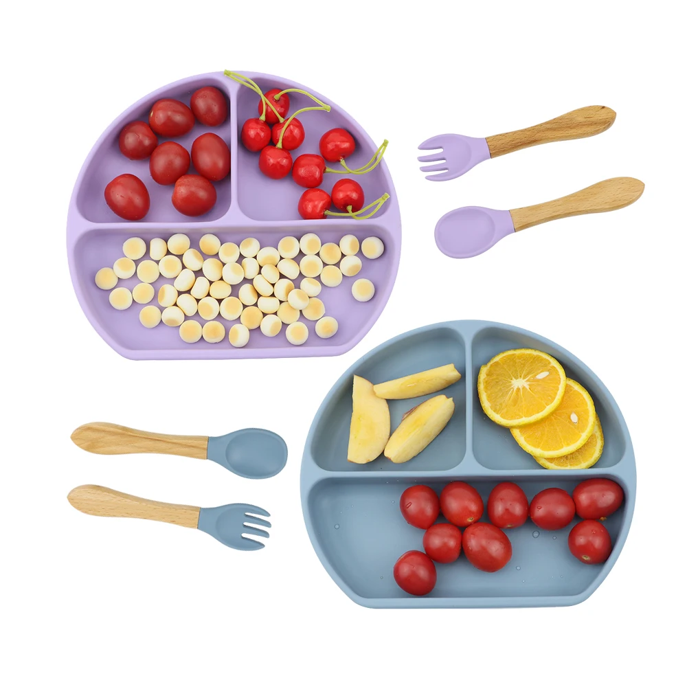 Amazon Tableware Baby Dishes Dining Children Dinnerware Plate Set Bowls Kid Toddler Food Feeding Divided Silicon Suction Plate