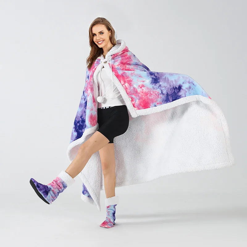 Wearable Winter Blanket Double layer Extra Soft Super Warm Shawl Women Plush Throw Blanket