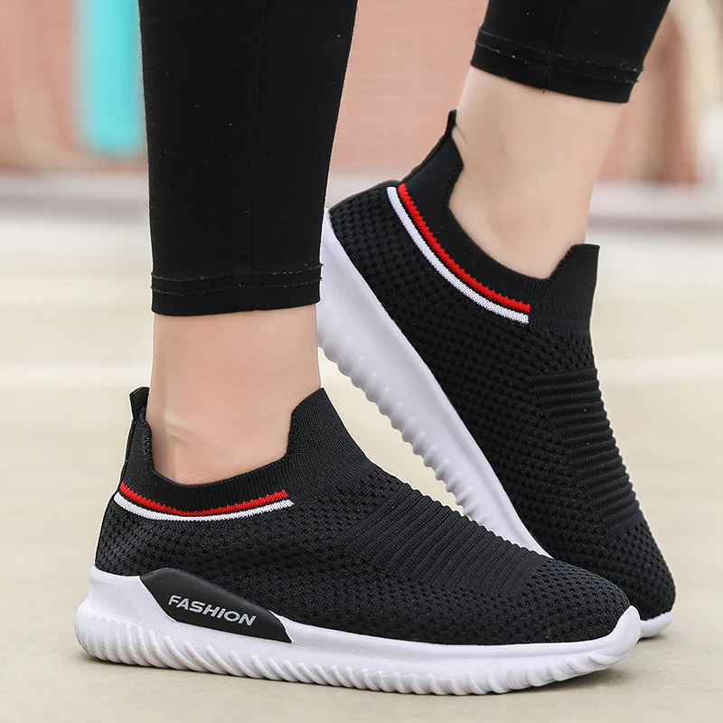 Socks shoes zapatos mujer Women Mother ladies Flat Slip on Platform Sneakers for Women Black Breathable Mesh Sock Sneaker