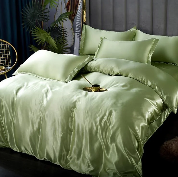 Quick Dry light luxury Summer Ice Silk 4pcs High Quality Simulated Silk Quilt Cover Sheet Bedding Bedding Set