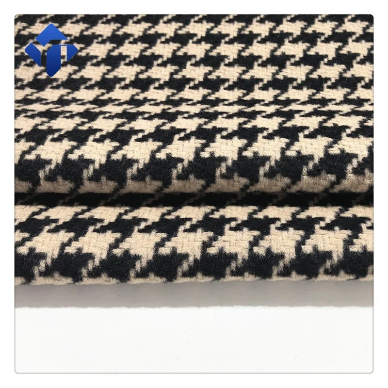 
Comfortable wool yarn tweed houndstooth winter coat wool fabric 