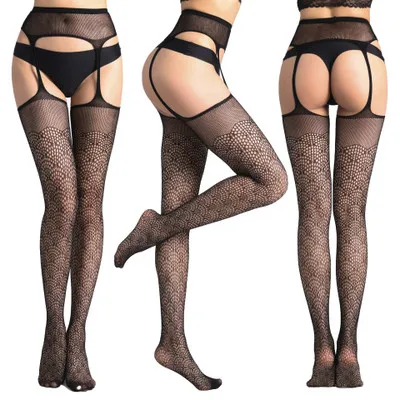 Womens Sexy Suspender Garter Stockings Patterned Thigh High Tights Black Fishnet Pantyhose