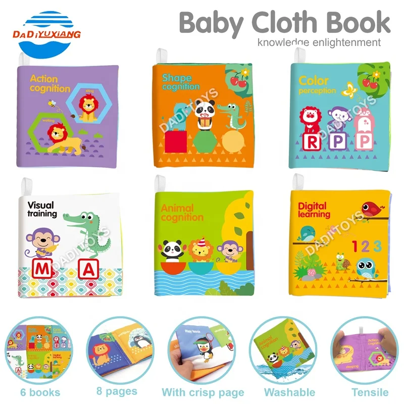 DADI Customized Baby Toys Educational Color Visual Digital Animal Cognition Soft Cloth Baby Cloth Book For Babies