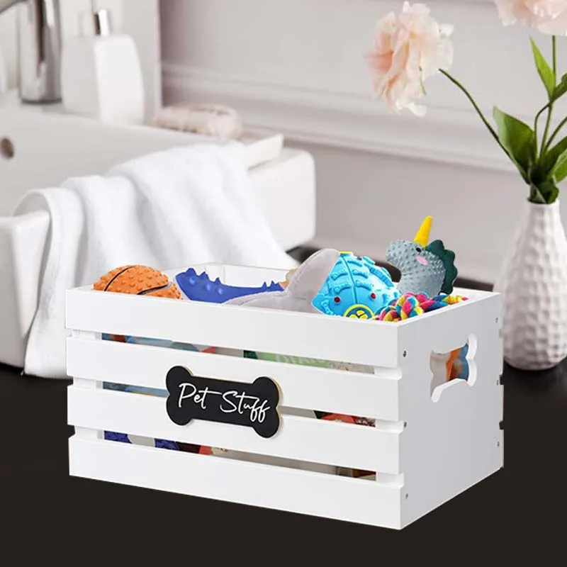 pet furniture Dog Toy crate Box Baskets Wood Dog Toy Storage bin Cat and Puppy Toy Organizer for Leash Food Accessories Treat