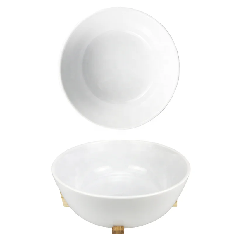 Fruit Ceramic Pasta Large Round Bowls Ceramic Salad Mixing Bowl With Acacia Stand