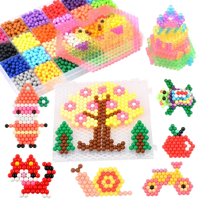 Water Fuse Beads Kit 24 Colors 3000 Beads, Refill Kit Compatible Magic Water Sticky Beads Art Crafts Toys for Kids