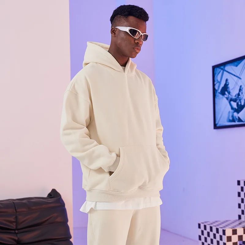Heavyweight Cotton Crop Essential French Terry Custom Oversize Cropped Hoodie Men With Puff Print Custom Logo For Men