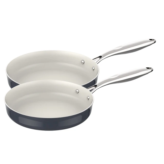 Commercial Restaurant Silicon Polyester 2 Pcs Fry Pan Set Nonstick Frypan Cookware