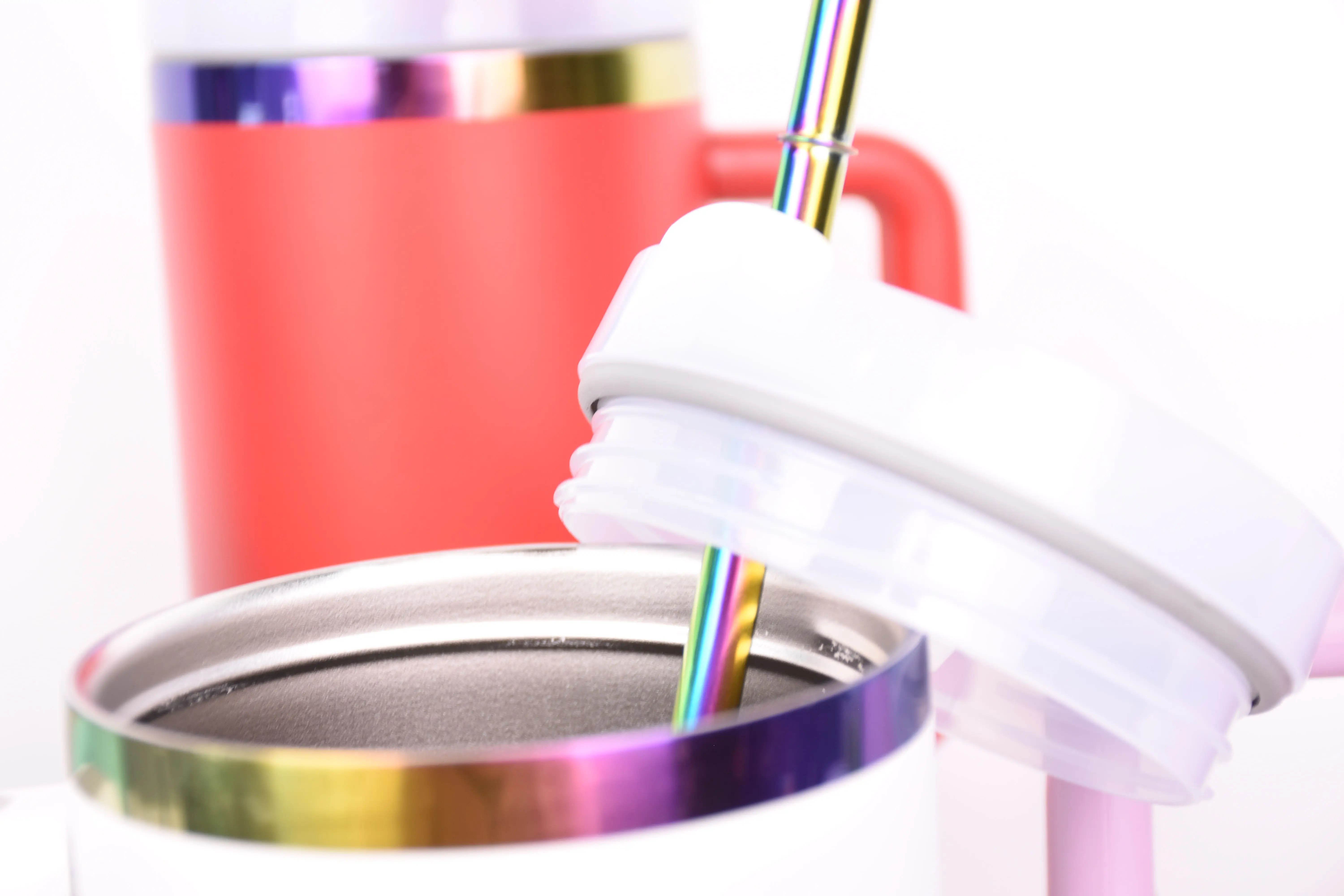 2024 New Travel Mug Cup Custom logo 304 Double Wall Stainless Steel Vacuum Rainbow 40oz Sublimation Tumbler with Handle