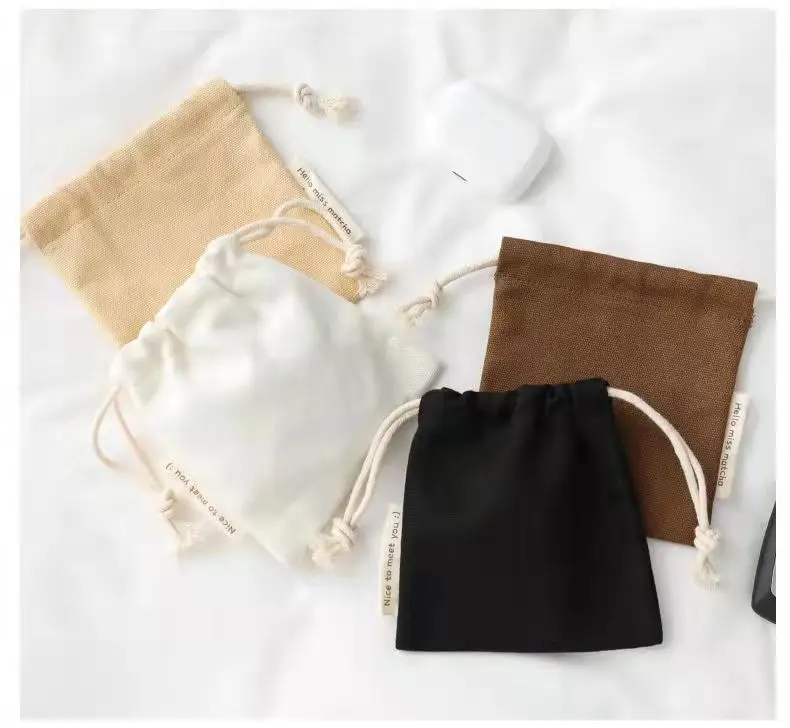 Rainbow pure cotton canvas drawstring small storage bag lipstick earphone data cable dust bag