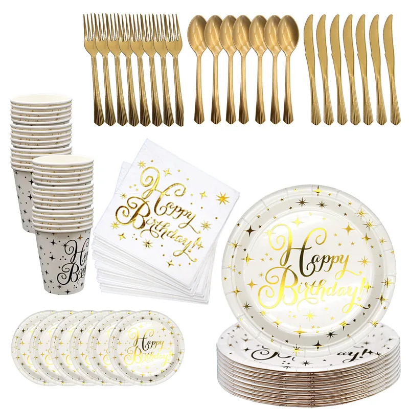Gold dot disposable paper cups and napkins birthday supplies Decorations Sets Party tableware