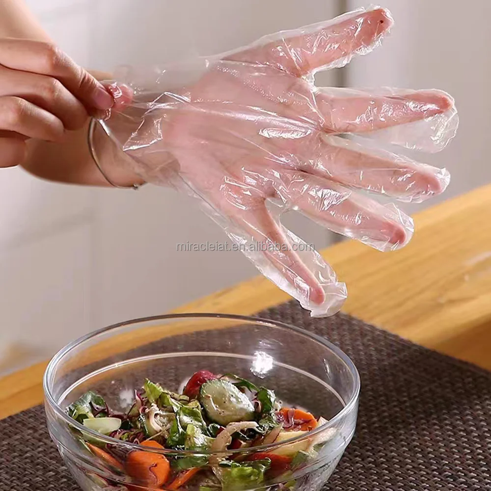 Disposable polyethylene gloves for kitchen, high density polyethylene gloves for household use