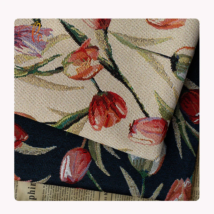 2022 Europe Vintage Red Floral Rose Design Sofa Upholstery Dress Fabric Polyester Brocade Woven Jacquard Fabric