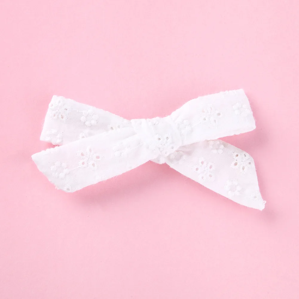 2024 Simple Preppy Style Hair Clips For Girls  Kids Embroidered White Hair Bow Accessories  For kids