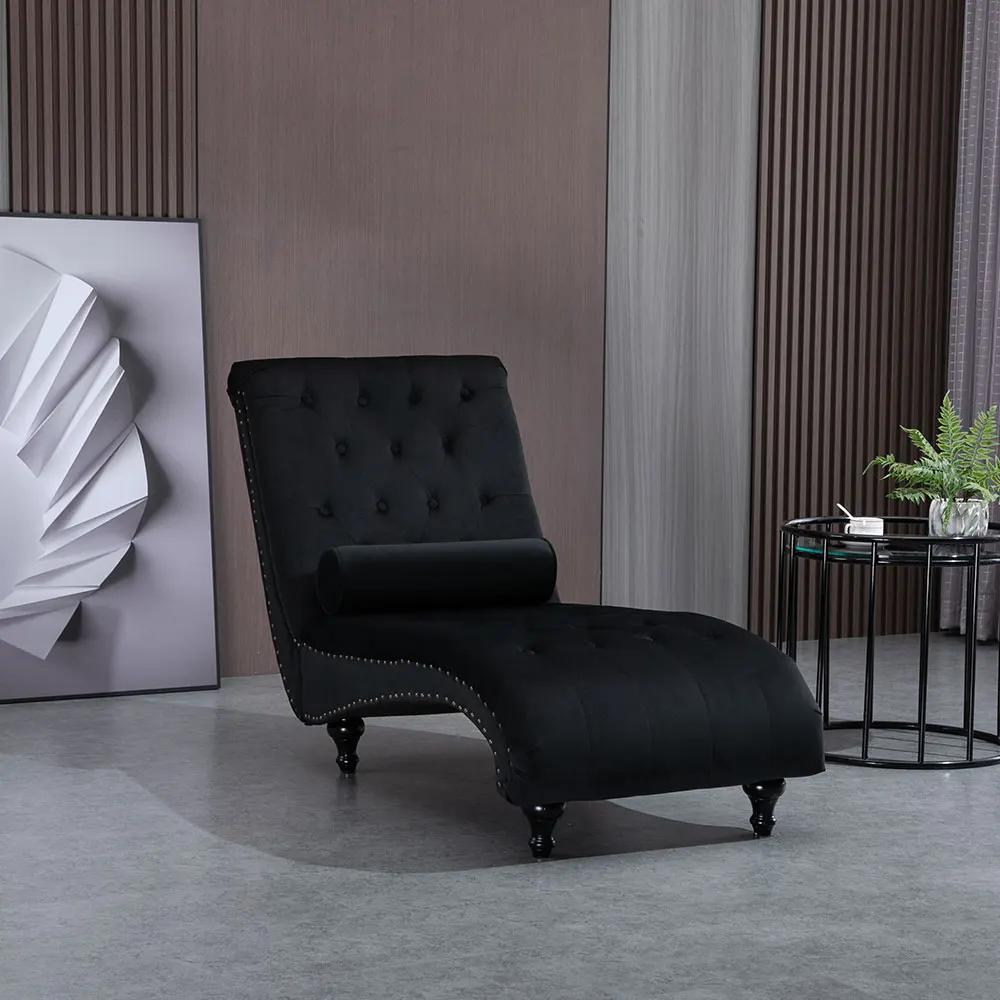Partner Green Black Velvet Turfed Luxury Elegant Modern Wooden Legs Living Room Chair Chaise Lounge