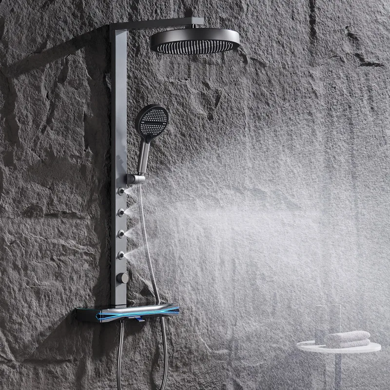 Top1 Piano Key Gray Bathroom Digital Display Faucet Shower System Set Bathtub Hot and Cold 3 Functions Tap Smart Shower Set