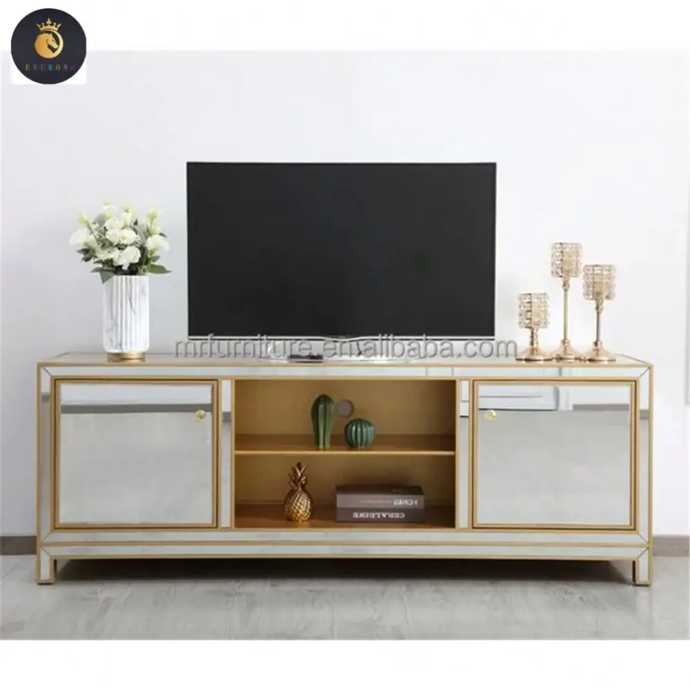 Other Wood Furniture Luxury TV Stand Cabinet Mirror Modern Style Golden Frame TV Console Stand For Living Room