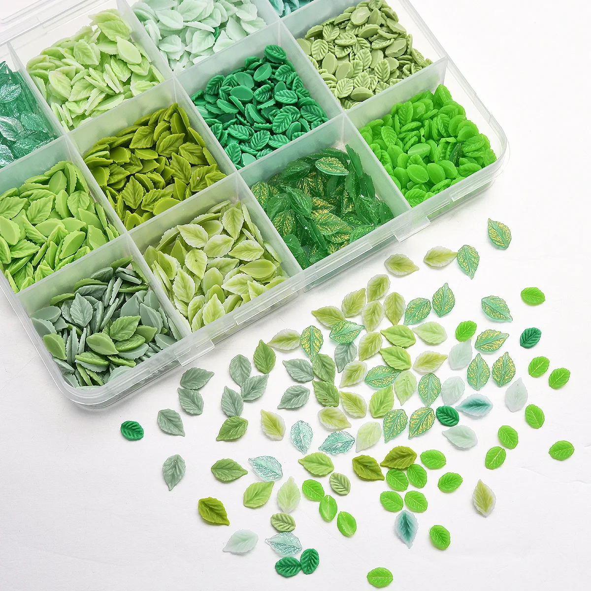 Hypoallergenic Green Leaf Nail Art Charms 3D Matte Glitter Mixed Rhinestones Leaves Nail Decorations for DIY Manicure Salon