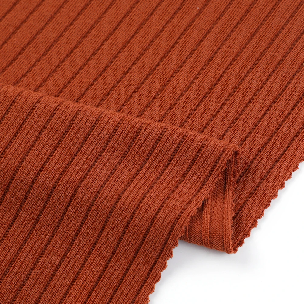 ECO Breathable coffee recycled polyester knit fabric ribbed jersey knit fabric supplier