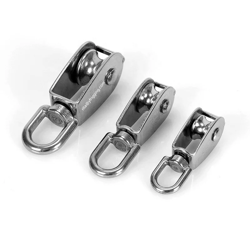 Stainless Steel Single/Double Wheel Lifting Pulley Block With Swivel Eye, Rope Pulley for Hanging Wire Towing