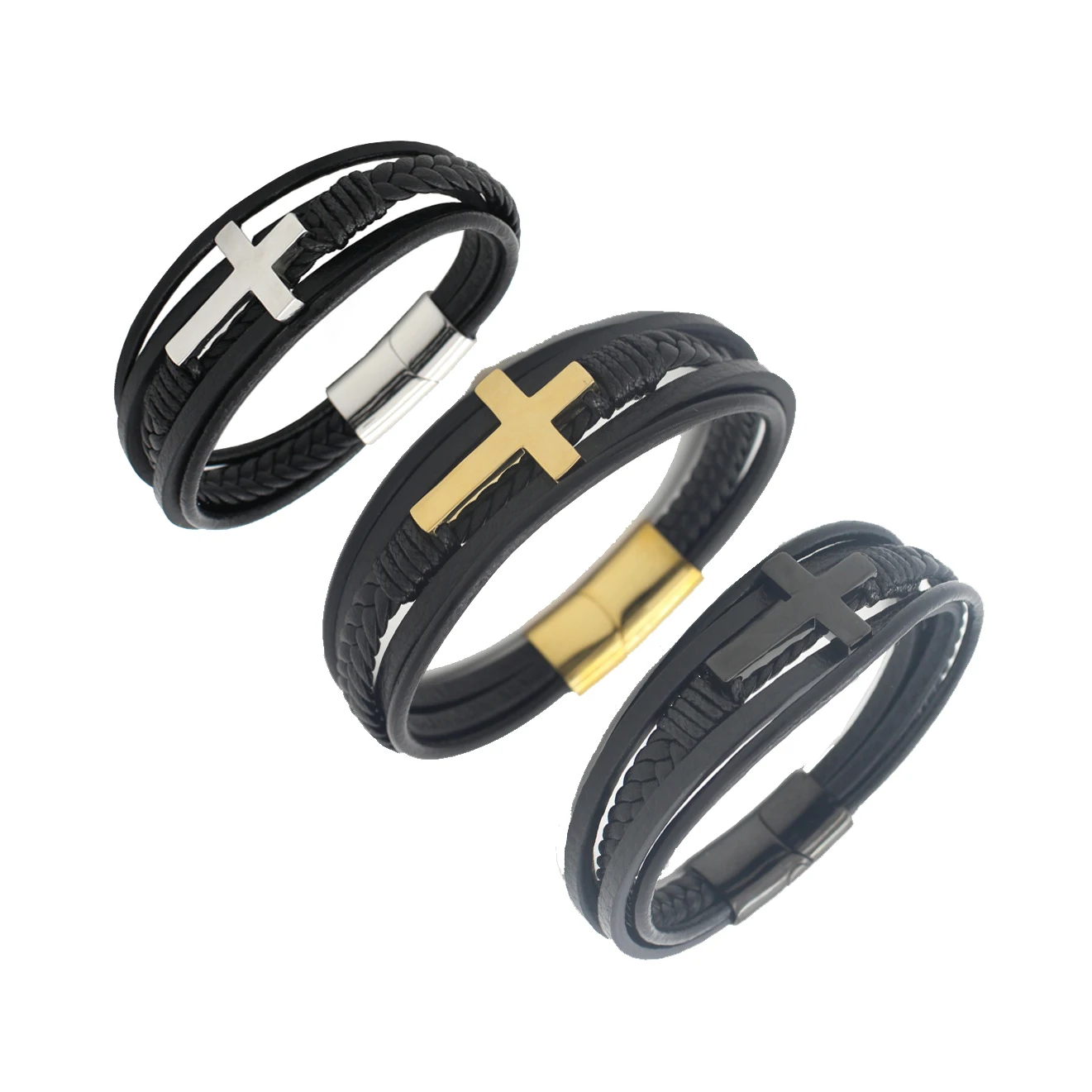 China Manufacturer Leather Bracelet With Cross For Men