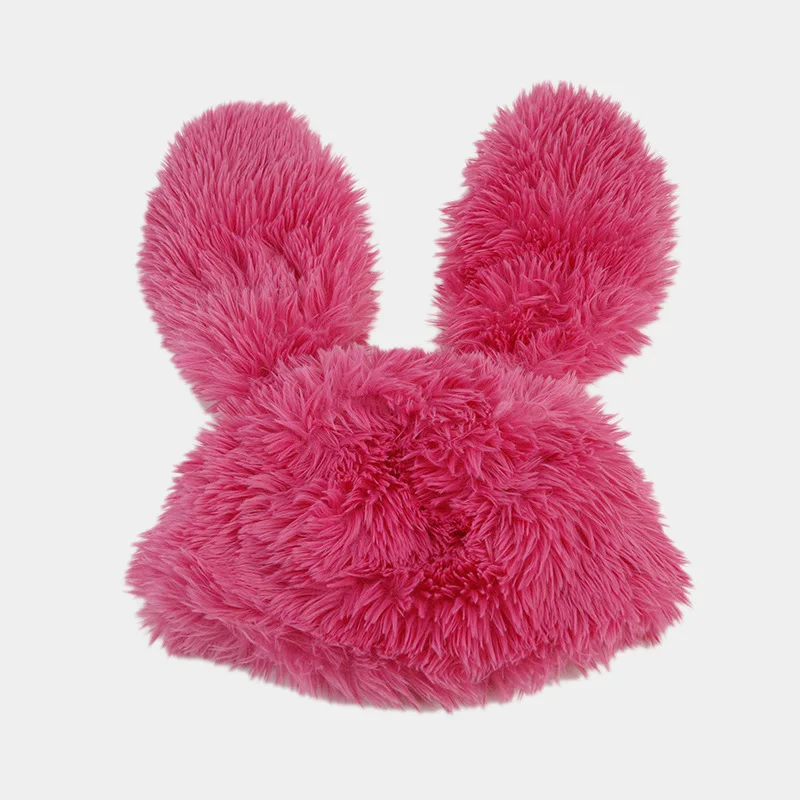 Women Winter Bucket Hat Colorful Rabbit Ears Fluffy Faux Fur Warm Plush Winter Bucket Hats for Women