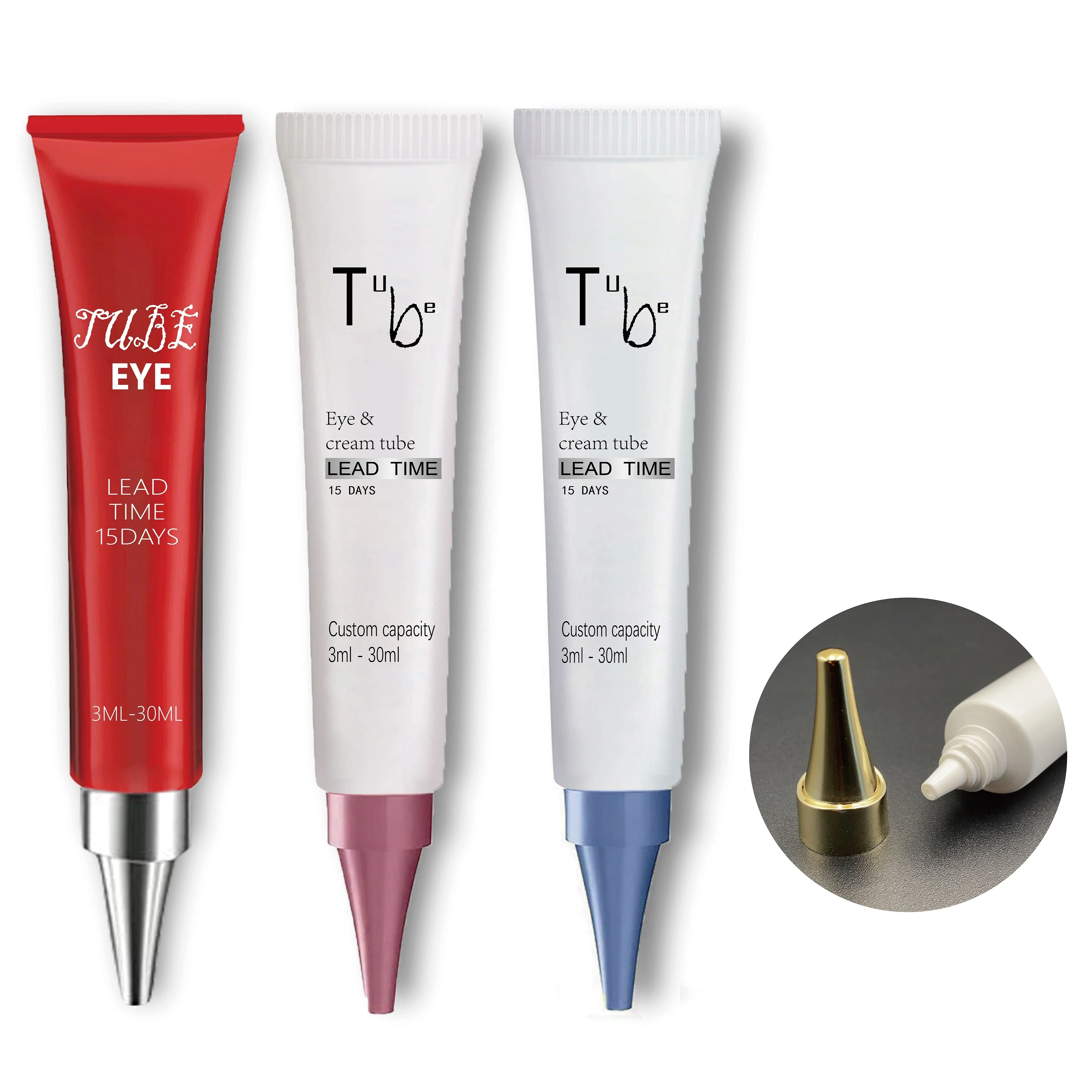 3ml 7ml 0.5oz 30ml custom squeeze soft sample Plastic Long Nozzle Eye Serum cream Tube with plating lid