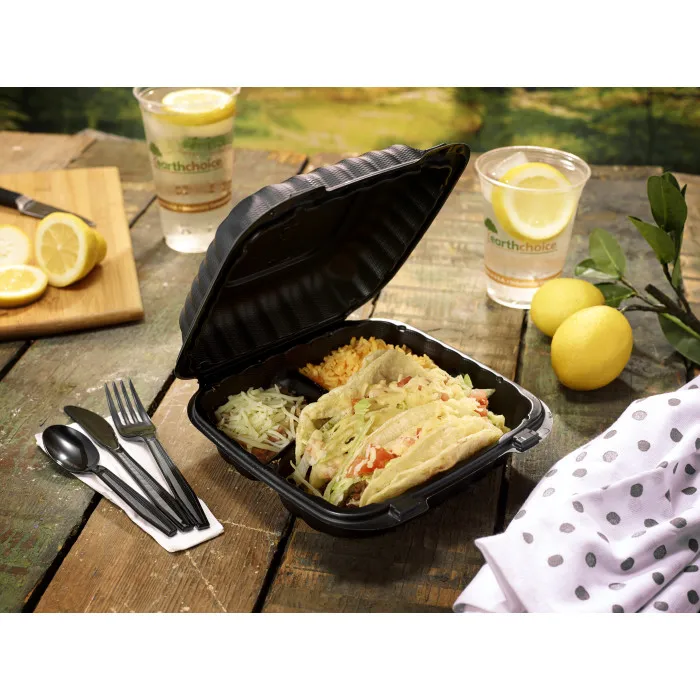 8'  3 Compartment Take Away Food Packaging Lunch Box Mfpp Clamshell Food Container Disposable For Hot Food