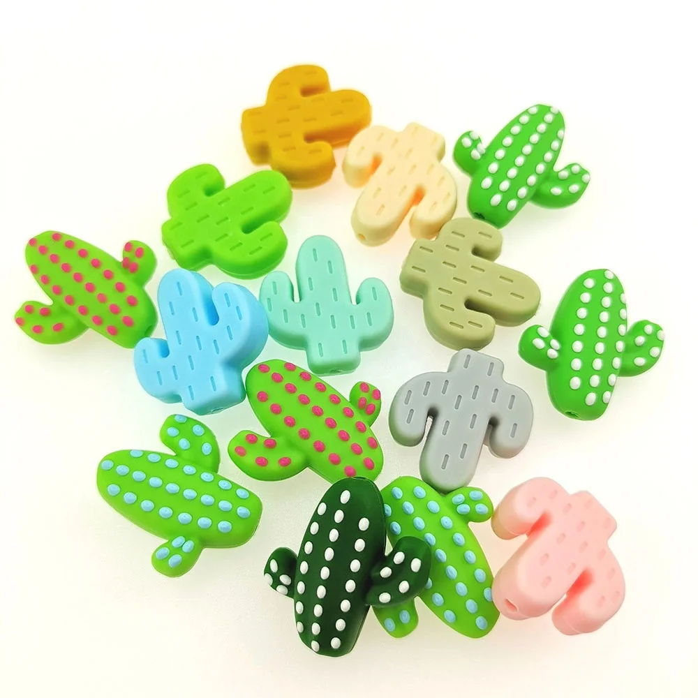 Hot Sale Food Grade Diy Silicone Bracelet Accessories New Cactus Teething Beads Rattle Silicone Cactus Teether