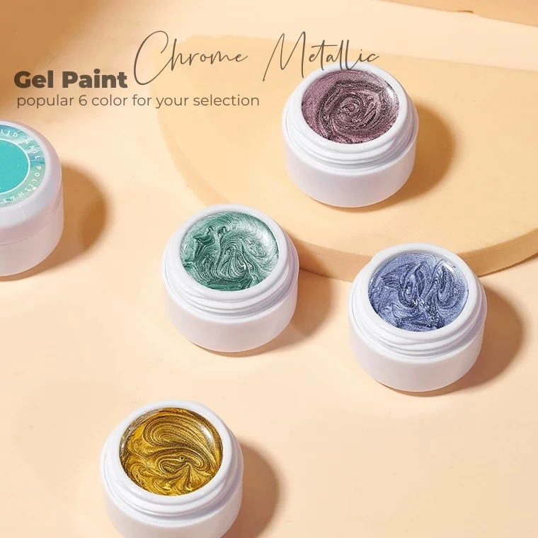 Mybeautynails Оптовая Продажа металлический вкладыш гели краски 6 видов цветов гель для ногтей Nail Art Светоотражающие хром