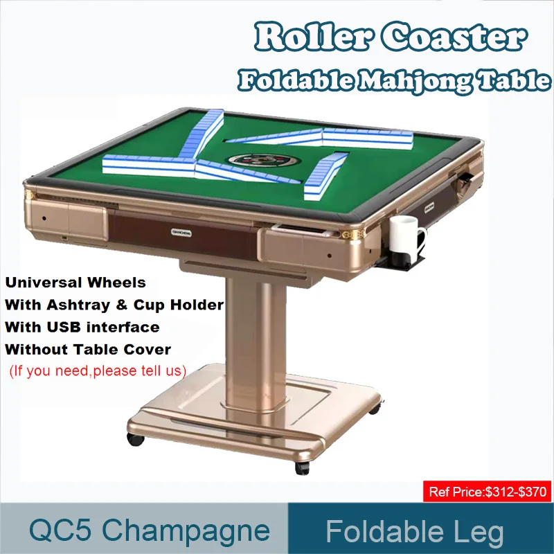 Custom Roller Coaster Foldable 2 in 1 Dinning Mah Jong Tables Folding Automatic Mahjong Table with 144 Pcs Tiles and Table Cover