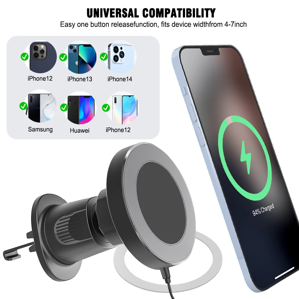 15W Magnetic Wireless Car Charger Fast charging Magsafe Car Phone Holder Strong Magnet Mobile Phone holder for Car mount stand