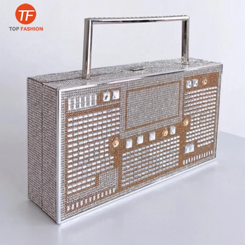 Factory Wholesale 2022 Boombox Clutch Crystal Rhinestone Clutch Purse Party Radio Evening Bag Diamante Handbag