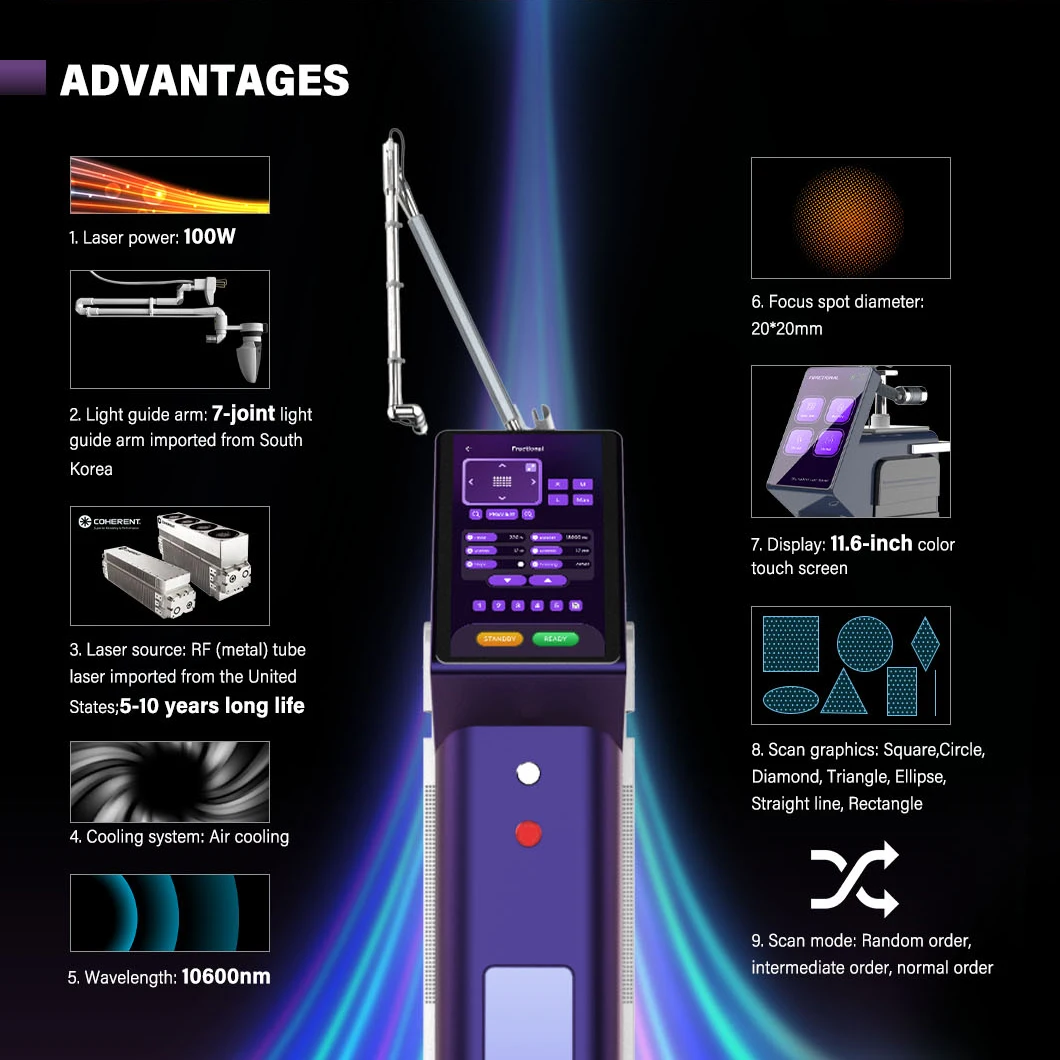 laser CO2 fraccionado Tightening Skin Physiotherapy Equipment 100w co2 laser fractional Beauty machine For Hospital