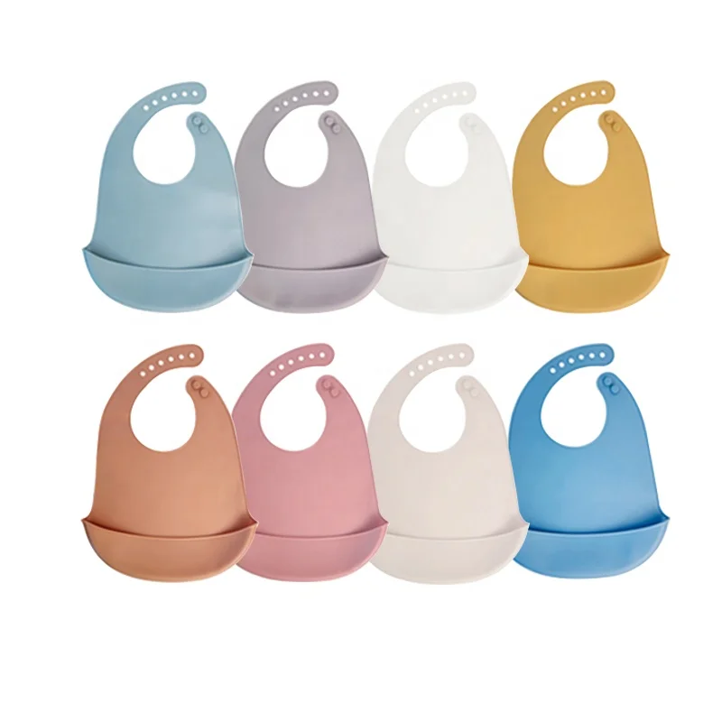 Оптовая продажа регулируемый водонепроницаемый красочный низкая цена Bpa Бесплатно Силиконовый Babi Кормление ребенка нагрудник с пищевым уловителем