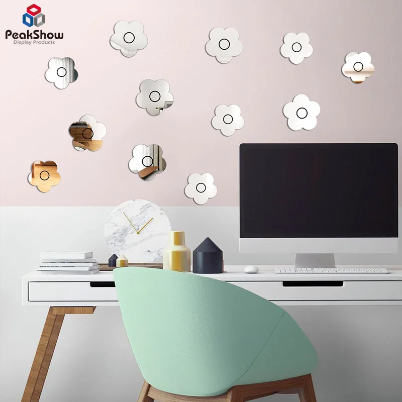 Peakshow bulk price 3mm One-way Acrylic Self Adhesive Acrylic Plastic Glass Mirror Sheet Flowers Design Decorative Wall Mirrors