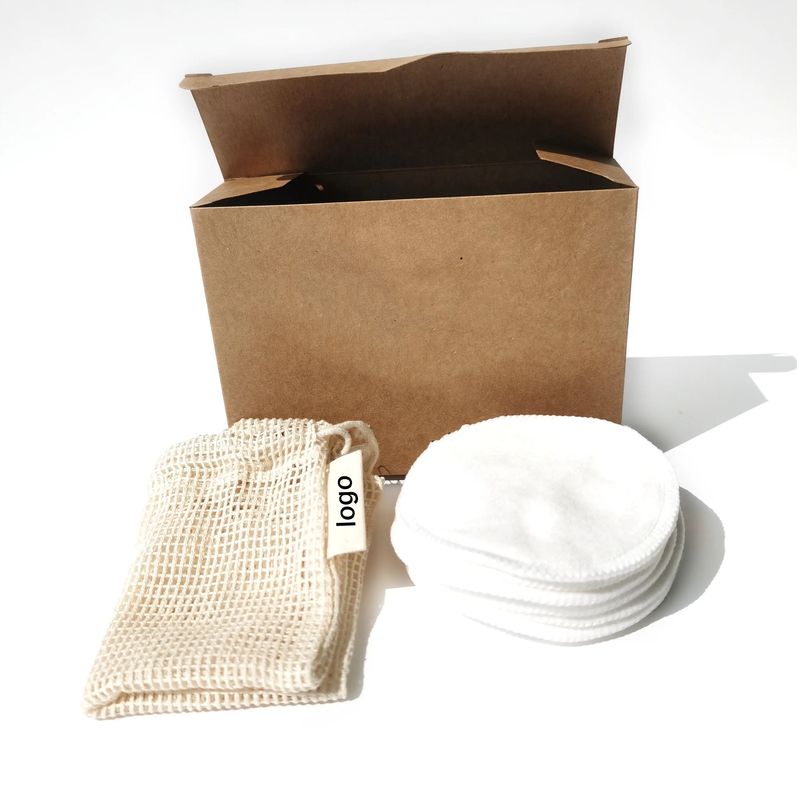 Wholesale 100Reusable Bamboo Makeup Cotton Pads Bamboo Cotton Remover Pads with Mesh Bag in Bamboo Container with Lid