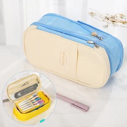 Multifunction Macaron Color Large Capacity Zipper Pencil Case Simple School Office Storage Canvas Pencil Bag Stationery Supplies